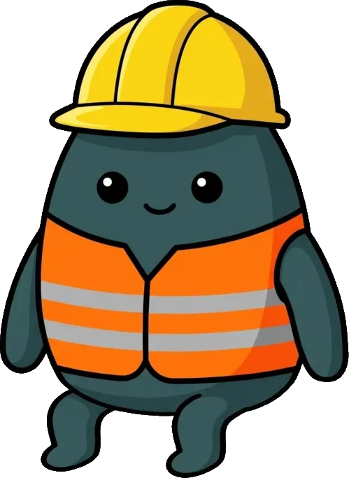 Sprout in a construction worker's hard hat and hi-vis vest
