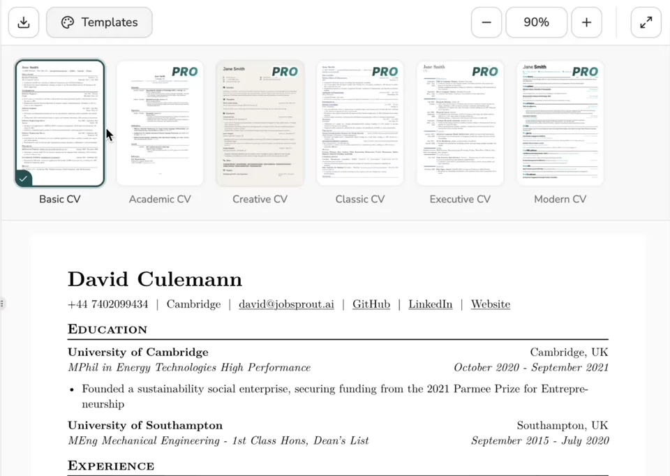 Professional CV templates